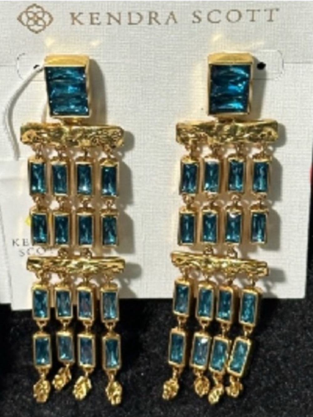 Kendra Scott Elegant Gold and Blue Chandelier Earrings